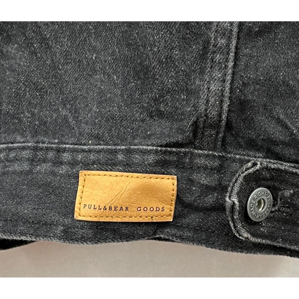 Pull & Bear Black Denim Jacket Trucker Washed Grunge Indie L Minimalist Capsule - Picture 8 of 12